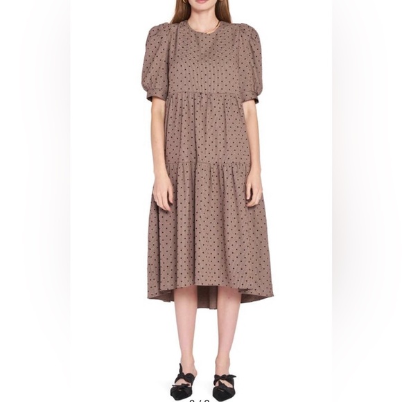 blue dress for baby girl Brown Polka Dot Balloon Sleeve Anya Midi Dress